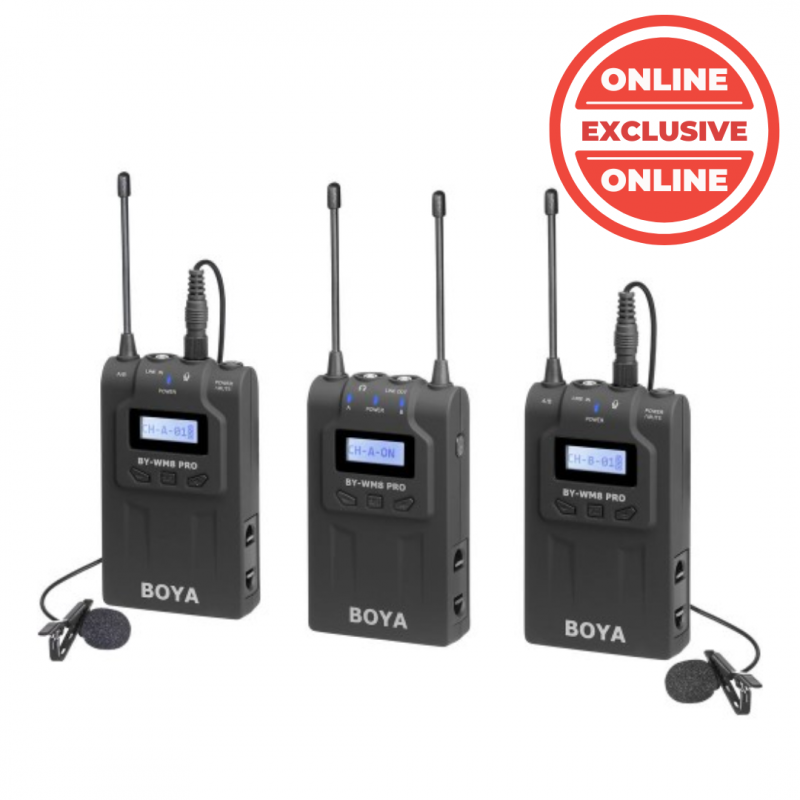 BOYA BY WM8 PRO K2 UHF DUAL CHANNEL LAVALIER WIRELESS MIC SYSTEM